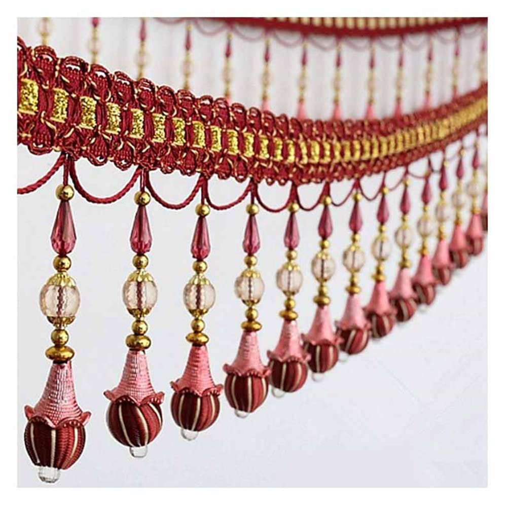GIVBRO 3m Beaded Fringe Trim Tassel Lace Ribbons Beaded Hanging Pendant Trimming for Sewing Home Decoration Costume Accessories Red Wine
