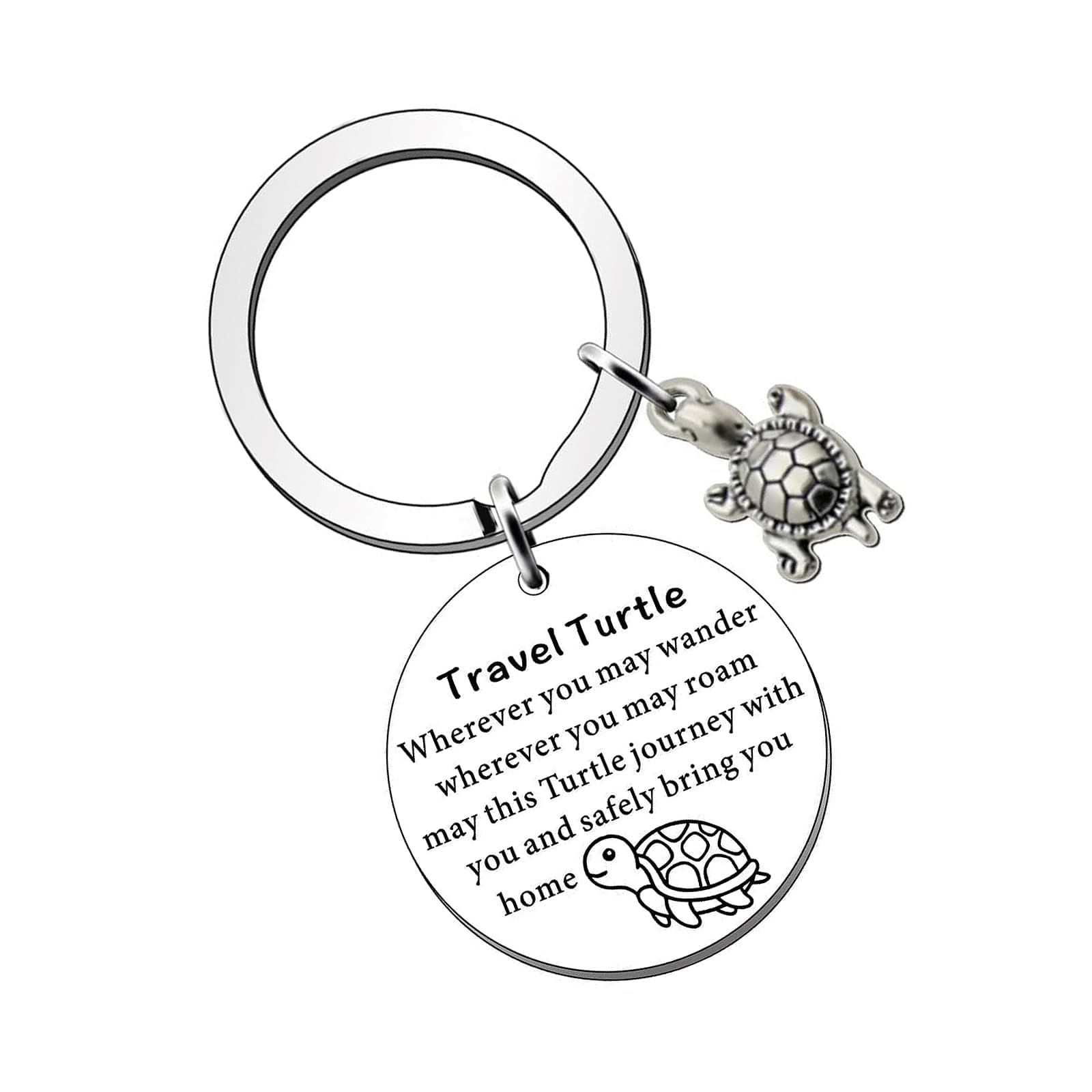 Vnidjgb Unisex Silver Travel Turtle Keyring, Cute Turtle Travel Keychain,Keychain Presents For Someone Traveling,Good Luck Charm,Keychains Traveling Gifts For Women Men Family Friends Christmas Gifts.