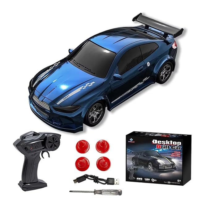 Meiurlex 1:64 Mini RC Drift Car, 2,4 GHz Coche teledirigido 4WD Coche Drift con Faros LED Coche de Juguete