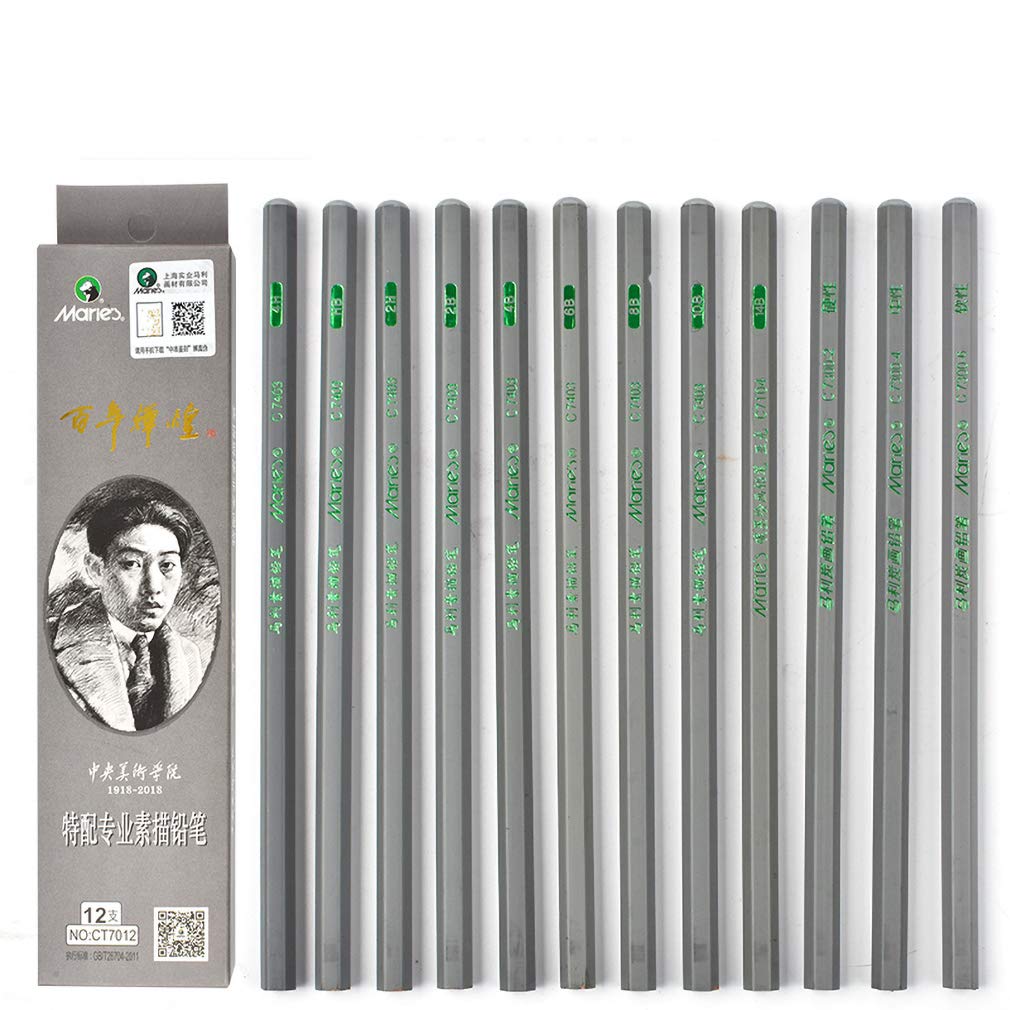 12 sketching pencils boxed with charcoal pens for a century of glory