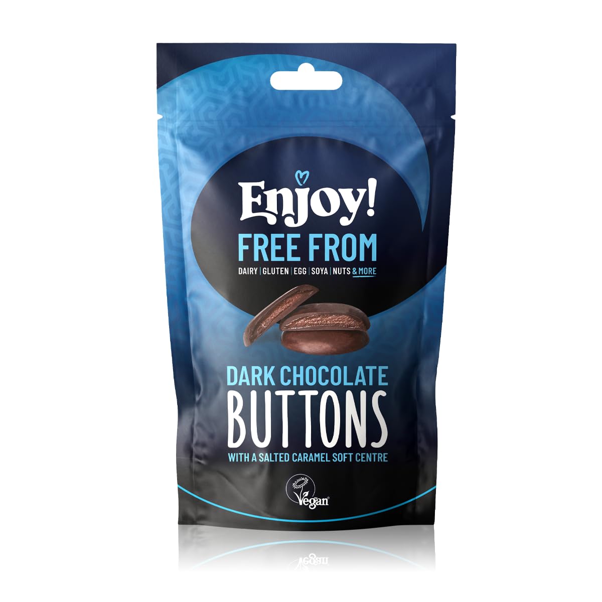 Enjoy! Delicious Vegan Chocolate Buttons | 2 X Packs of SALTED CARAMEL Filled Buttons | Vegan, Dairy & Gluten Free, 70% Dark Chocolate | 96g per bag