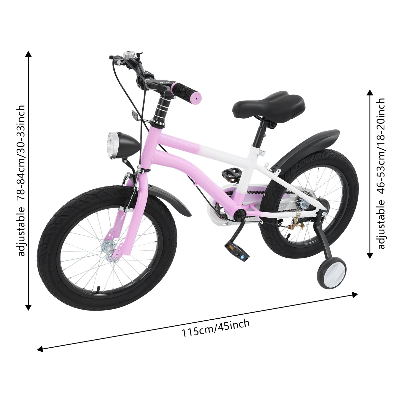 Vélo enfant 16 pouces avec lumière LED et roues stabilisatrices, vélo enfant pour enfants à partir de 5 à 8 ans, hauteur réglable, vélo à pédale, pour garçons et filles, formation en plein air