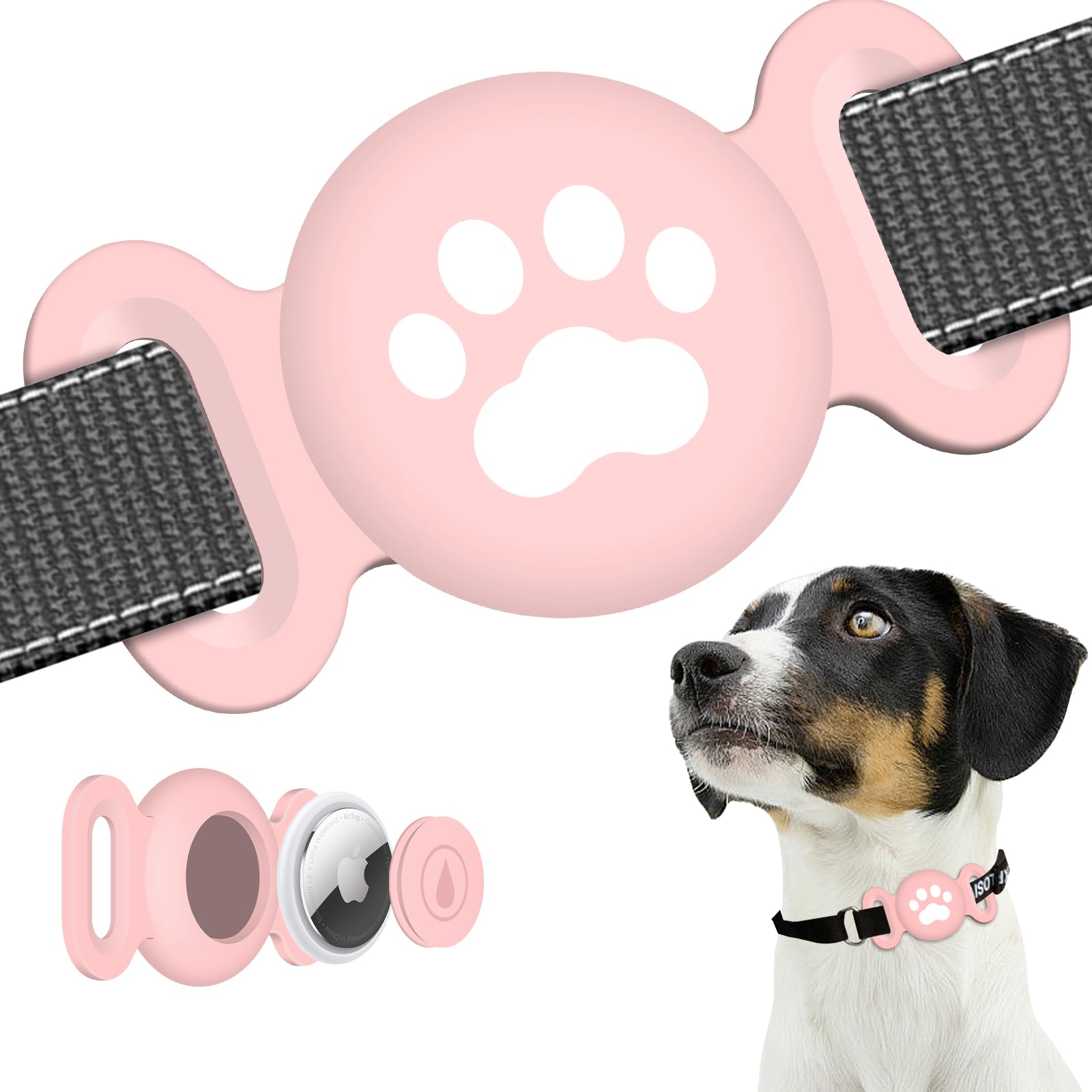 Dog Collar Holder Compatible with Airtag 2/1, 1 Pack Waterproof Full Body Covered Soft Silicone Case for Apple AirTag Gen 2/Gen 1 Dog Collar GPS Pet Tracker