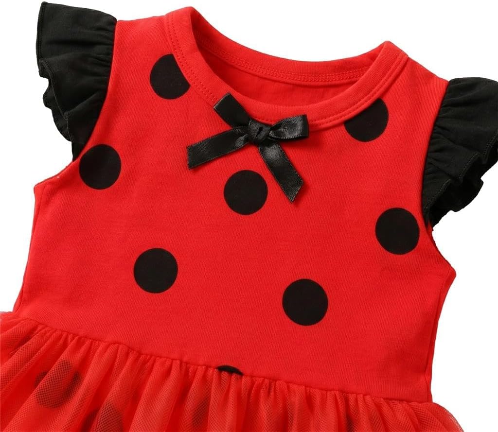 Lito Angels Ladybug Baby Onesie Romper Cute Red Black Polka Dot Costume Infant Halloween Party Dress Up Set with Hat