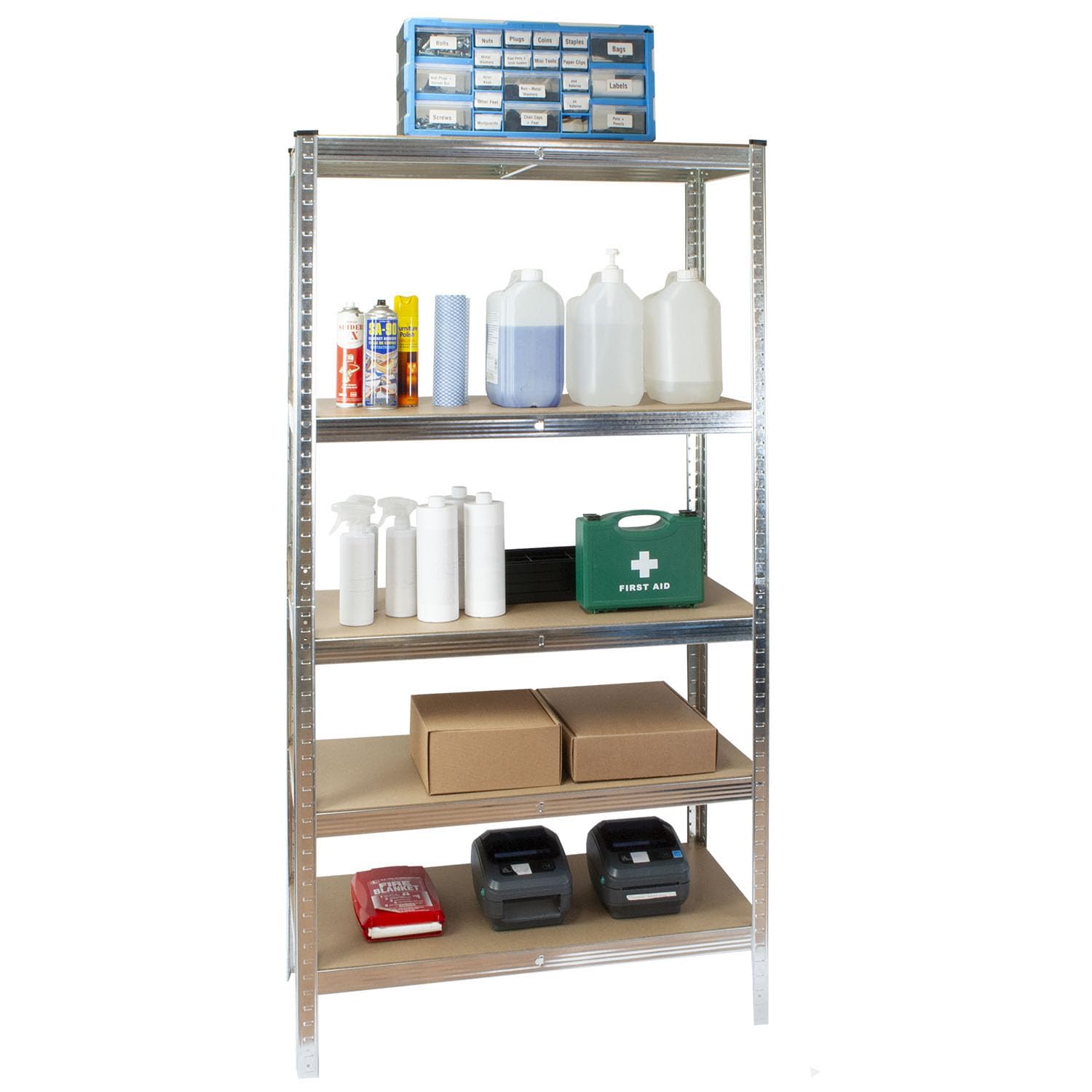 TekBox 5 Tier Shelving Unit Boltless Silver Garage Storage Metal Shelves Rack (1, Silver) — image 1