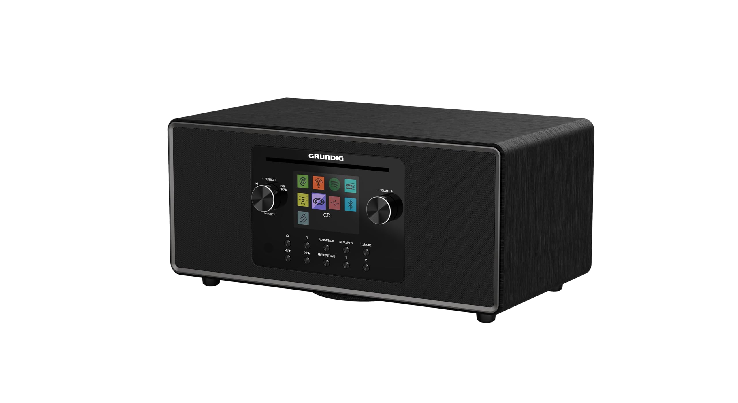 Grundig DTR 7100 All-In-One Internet- und Digitalradio DAB+, FM, 2.1 Radio mit Subwoofer, 42 W RMS, CD Laufwerk, USB, Spotify Connect, Alarmfunktion, Einschlafautomatik, Farbdisplay, Schwarz