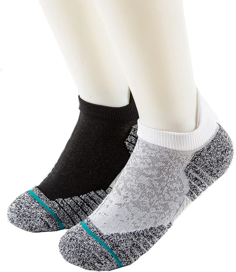 HouCheer, 2 Pairs Men's Ankle Running Athletic Socks, Combed Cotton Low Cut Cushion Padded Socks Feet Protection and Breathable Easy to Put On No Pilling (Large) Shoe Size 10-12, Black&grey, 11
