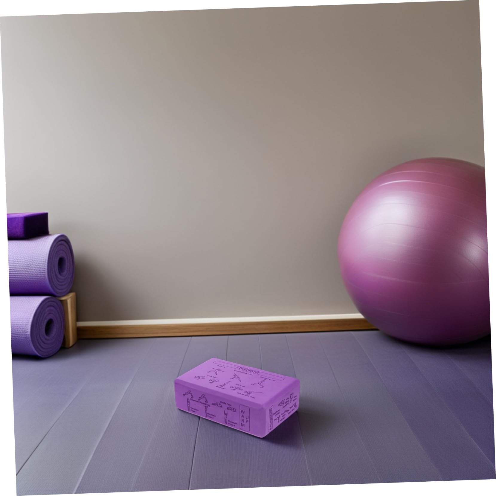 Blocco Yoga Porpora in Eva ad Alta Densità, Set da 1 | 9x6x3 Pollici, con Guida Stampata delle Posizioni, per Routine di Yoga e Fitness