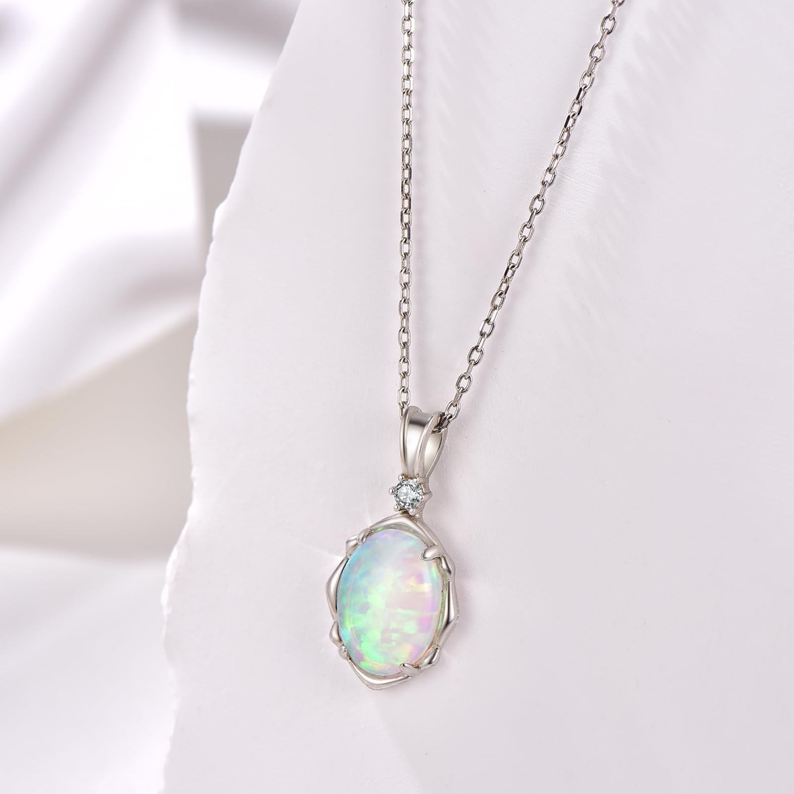 Collier Pendentif Femme Argent avec Opale Bijoux Cadeau 45+5cm