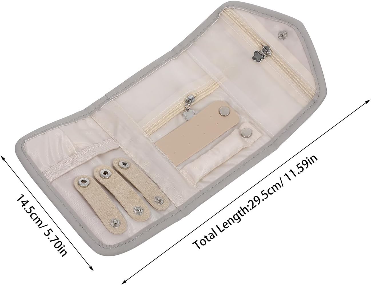 Homoyoyo Travel Jewelry Roll Mini Organizer Case Foldable Small Earring Holder Portable Jewelry Pouch for Earrings Rings Necklaces Gray Small Size for Travel and Daily Use