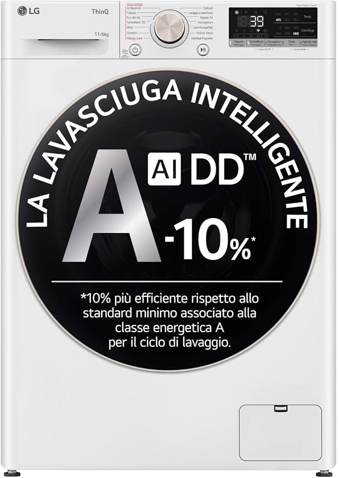 Lg ai dd serie r7 classe a-10%/d lavatrice 11 kg asciugatrice 6 kg D4R7011TSWG