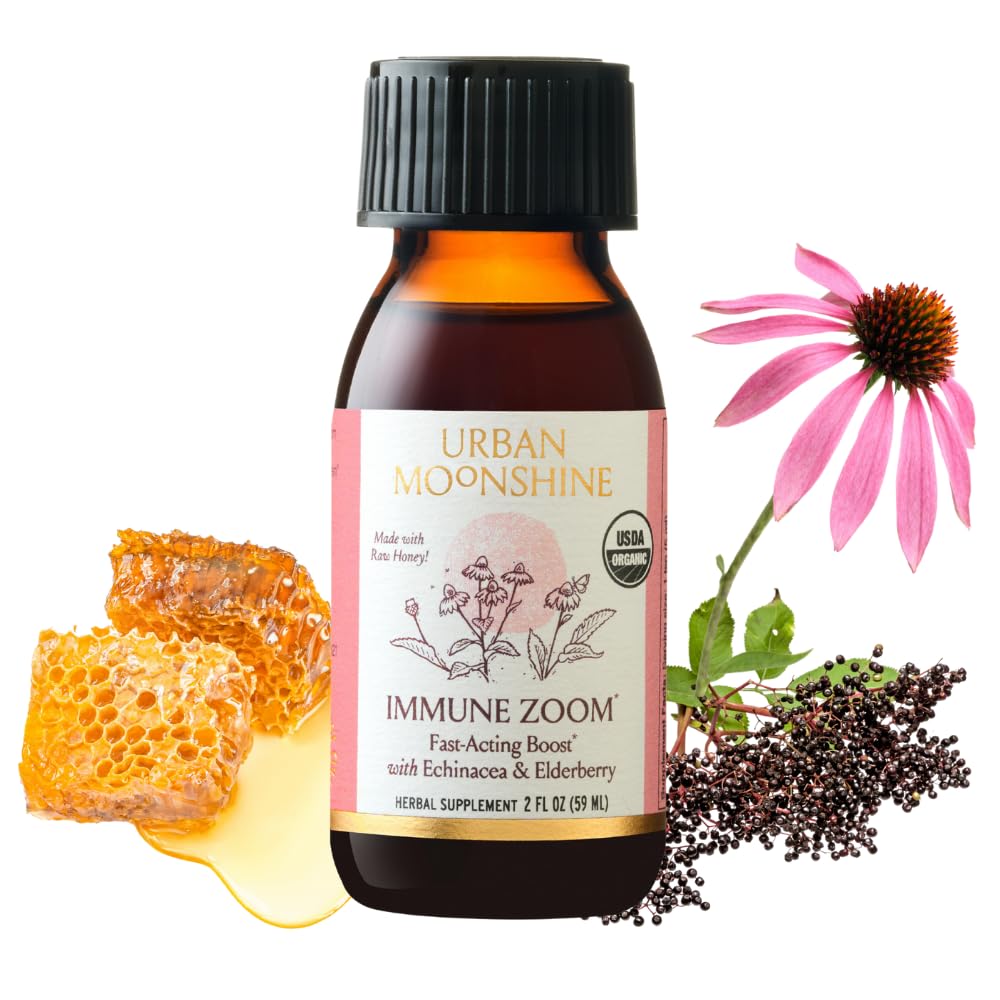 Urban Moonshine Immune Zoom - Fast-Acting Immunity Boost - Organic Elderberry Syrup - Echinacea - Raw Honey - Certified Organic - Natural - 2 Fl Oz