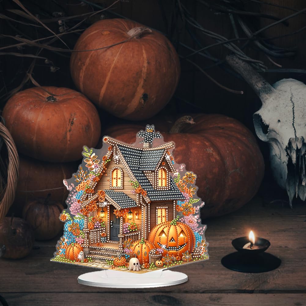 Demiawaking 5D DIY Diamond Painting Halloween Set – Kürbis Tischdeko Mit Wackelkopf, Diamantmalerei Kit Für Deko