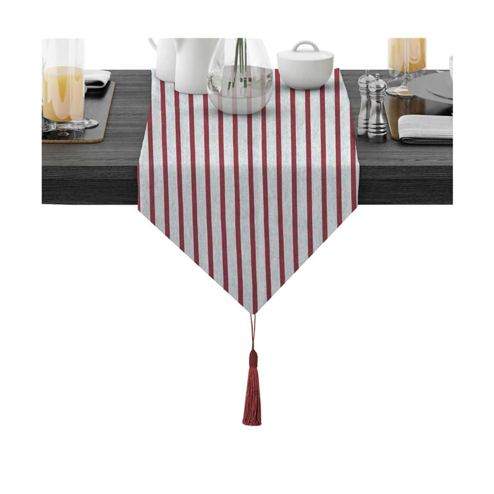 Chemin de table petit rectangle coton rouge 30x320cm motif rayé décoration table - 6