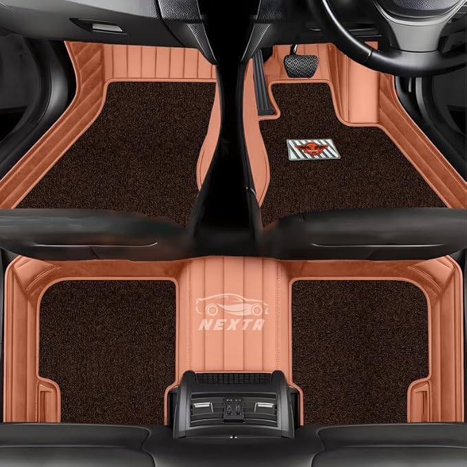 Image of Premium 12D Car Foot Mat for VinFast VF MPV 7-7 Seater (All 3 Rows) | Luxury Leather | Double Layered | Waterproof and Washable | Custom Fit | Detachable Grass Mat | Tan