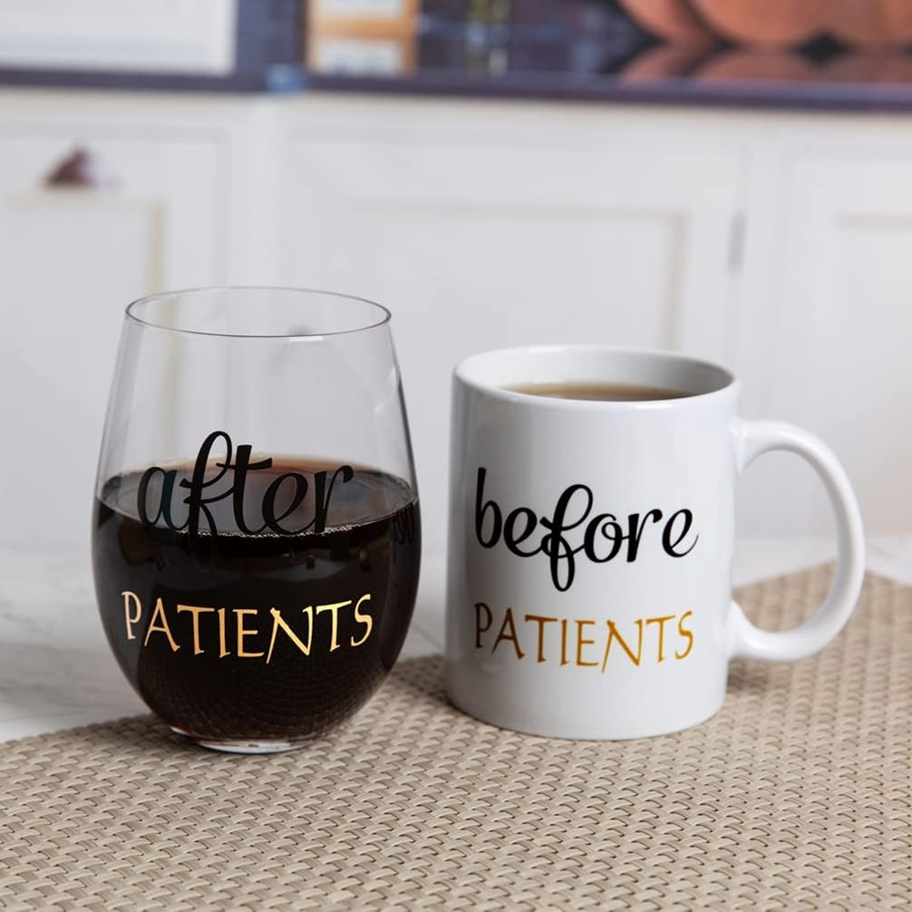 Before Patients After Patients Gift Set 11 oz Coffee Mug and 18 oz Stemless Wine Glass with Gift Package for Dentist Nurses Day Graduation Gifts - Image 6