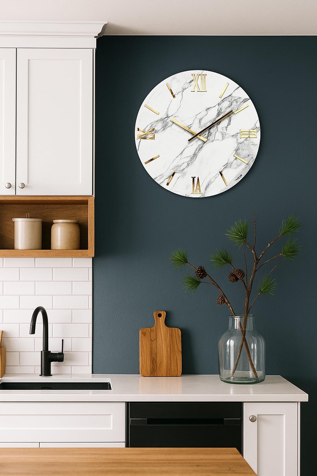 Generico Orologio da Parete, Soggiorno, Cucina, Moderno,Effetto marmo, Base legno, Lavorazione a resina, Numeri a rilievo, Diametro disponibile 40/60/80/100 cm, Made in Italy (100cm, Stella