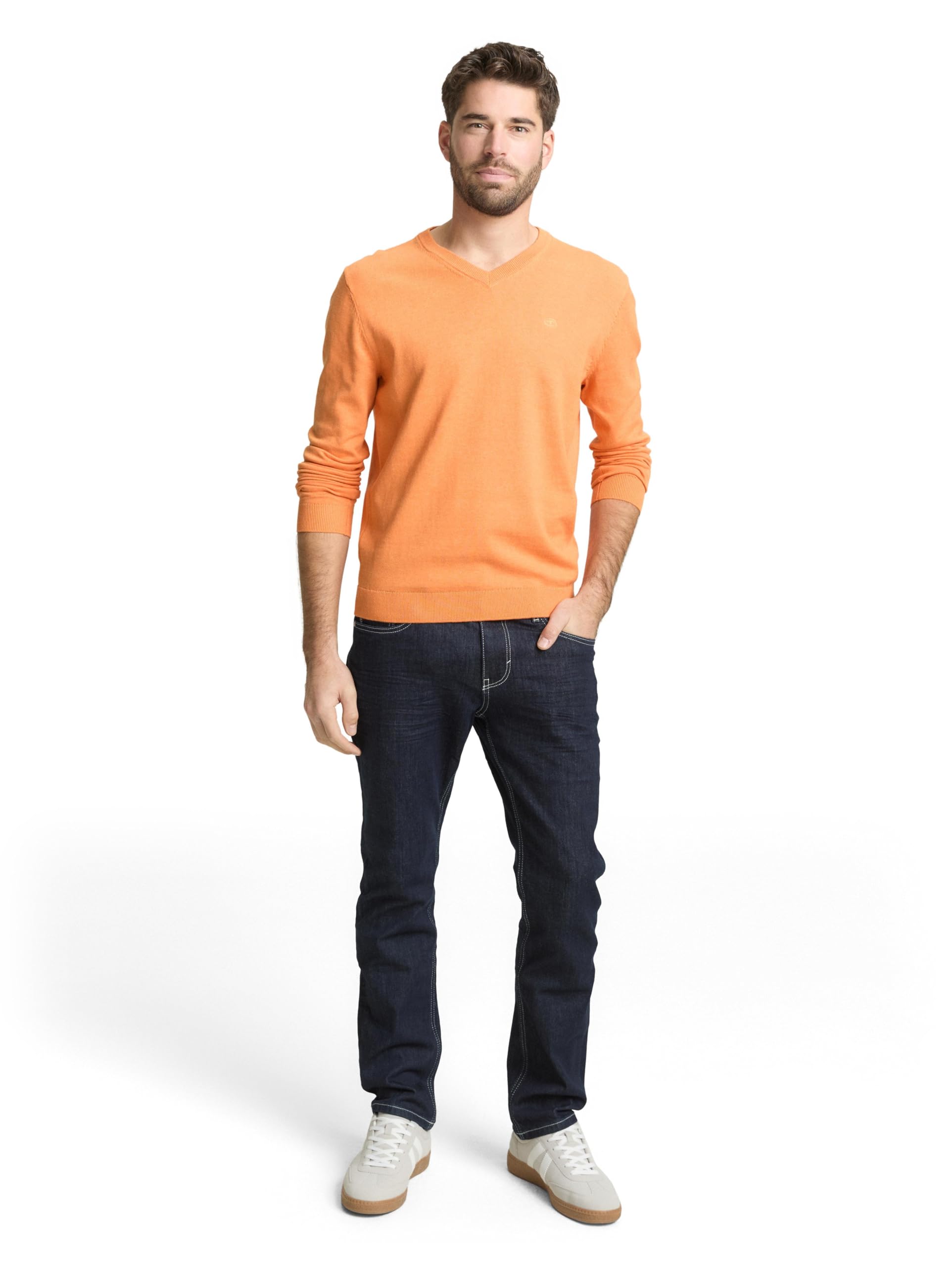 Tom Tailor Herren 1039811 Strickpullover mit V-Ausschnitt, 40135 - Soft Orange Melange, XS – Ansicht 2