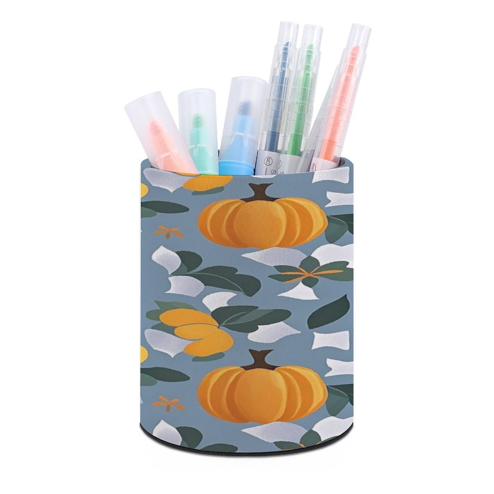 VstaDank Orange Pumpkin Pattern Pen Holder for Desk Makeup Brush Holders Stylish Pen Cup Cute Pencil Cup Round Pencil Holder Decor Brush Scissor Holders for Multifunctional Office Supplies
