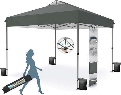 Miniatura 22 de MFSTUDIO Carpa Desplegable de 10x10 pies, Refugio Gazebo Sombra Solar Toldos Impermeables Patio Portátil Carpas con Malla Desplegables para Playa,