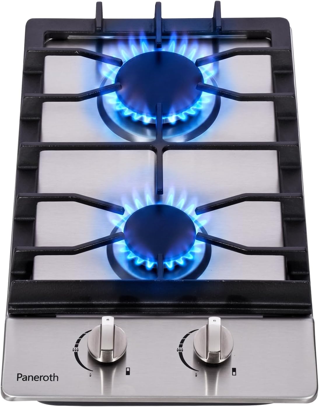Gas Cooktop 2 Burners, 12 Inch Stove Top Stainless Steel Built-in, Max 12000BTU Propane/Natural Gas Convertible Dual Fuel Hob for Apartments, Rvs, Outdoor