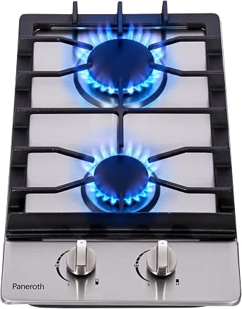 Gas Cooktop 2 Burners, 12 Inch Stove Top Stainless Steel Built-in, Max 12000BTU Propane/Natural Gas Convertible Dual Fuel Hob for Apartments, Rvs, Outdoor