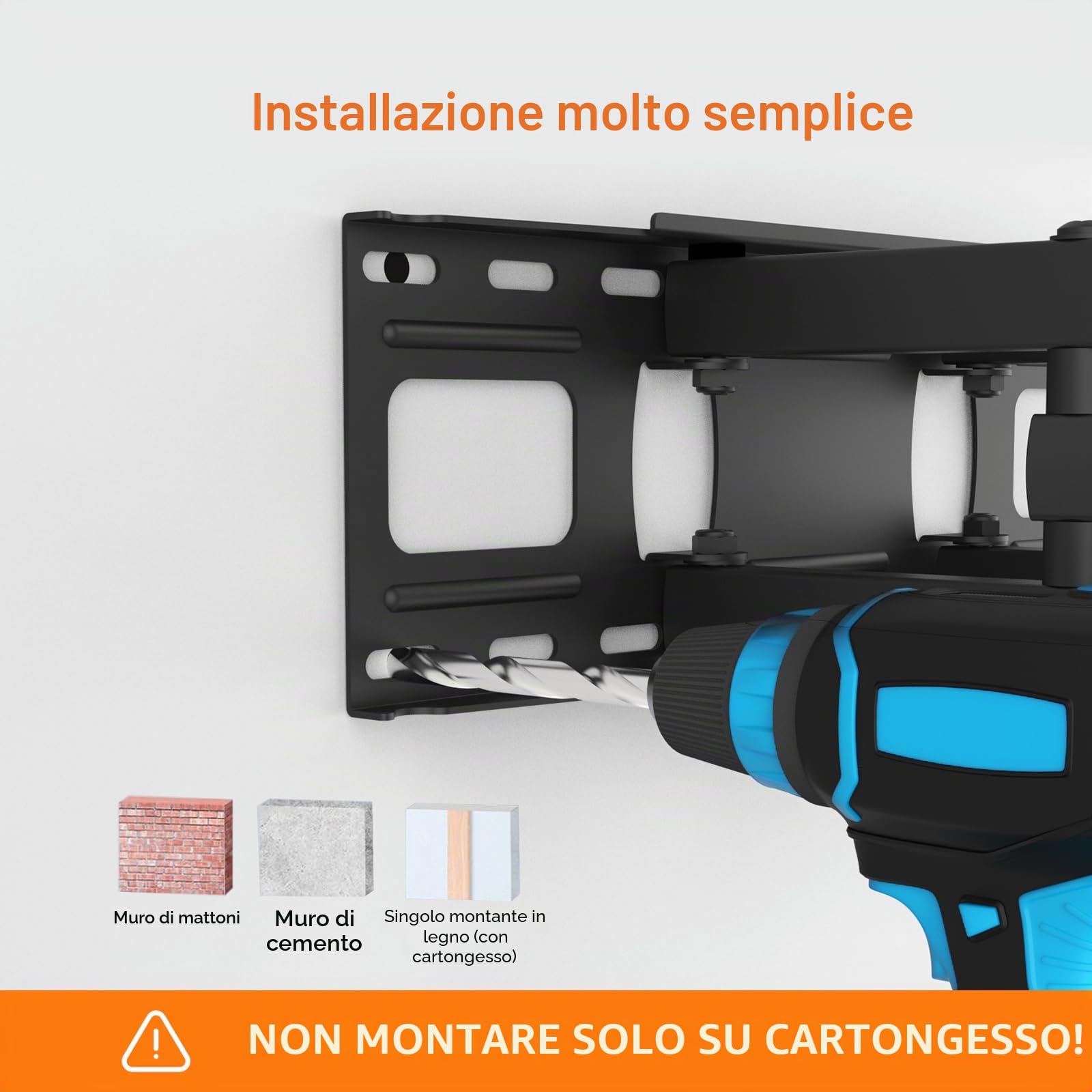 GRIFEMA Supporto da parete per TV da 32 a 80 pollici | Per TV piatti e curvi, fino a 60 kg, orientabile, inclinabile, max VESA 600x400mm