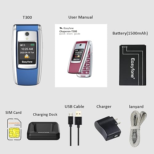 Miniatura 7 de Easyfone T300 4G desbloqueado con botón grande plegable teléfono celular para personas mayores, sonido claro y fuerte y compatible con audífonos,
