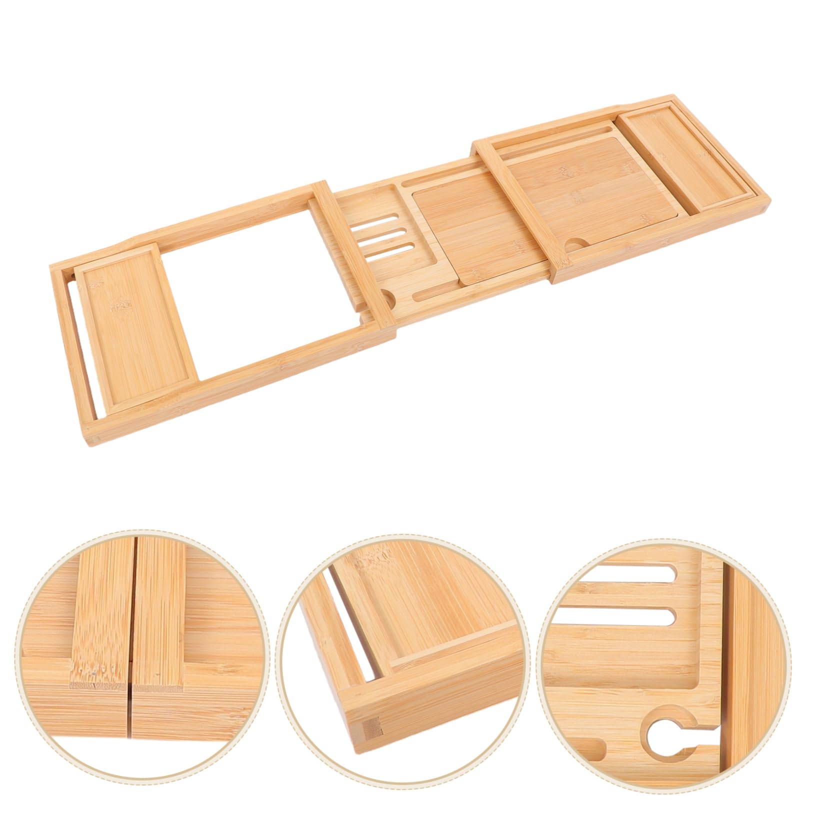 Ciieeo Bandeja De Baño De Bambú Ajustable Soporte Extensible Organizador para Bañera Almacenamiento Diseño Elegante