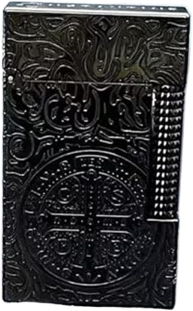 金属彫刻パターン防風ソフトフレームライター、クラシックなフリップトップ詰め替えガス、調整可能な炎サイドスライド便利なライターキャンド