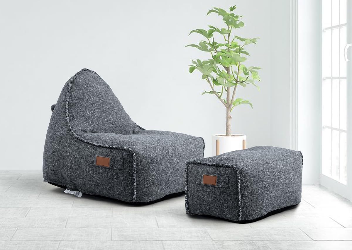 Patio Outdoor Weatherproof Bean Bag Chair ,Chairs &Ottoman Sets,High-Density Foam Filled ,Weather Resistant UV-Protected Fabric,Lounge Chair for Living Room kids's room Garden Terrace (Indigo)