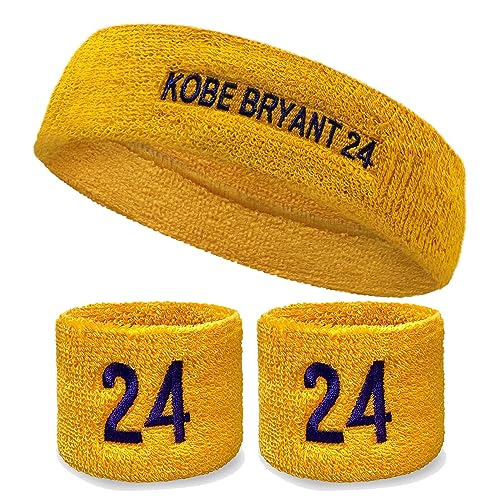 COUVER Basketball Star Golden Yellow Headband with Purple(Like LA Laker Purple) Number 24, Standard, 1 Piece