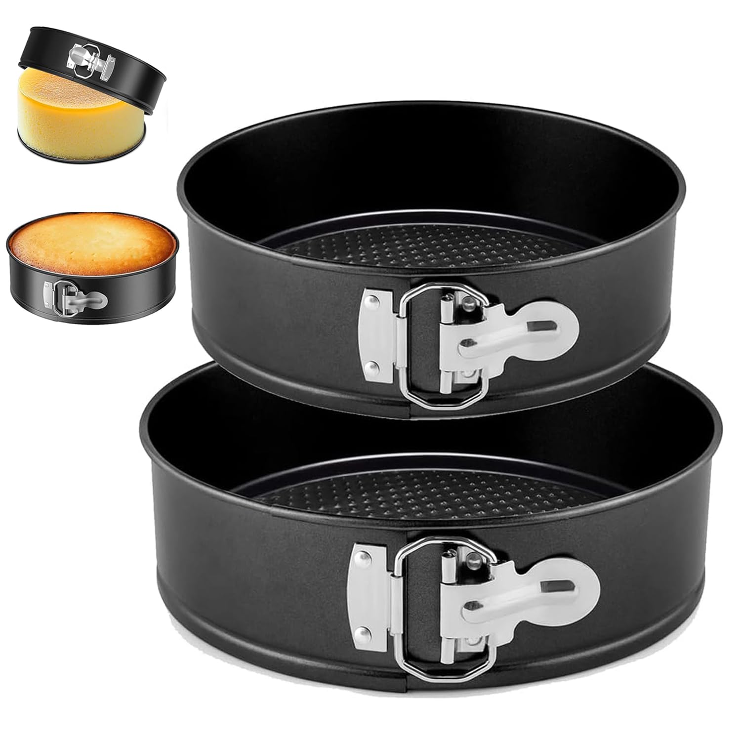 hzkais 6 & 8 inch Round Cake Tins for Baking, Springform Cake Tin Set of 2, Non-Stick Baking Tins, Carbon Steel and Loose Base for Easy Release Round Pan, Cheesecake Tin Springform Loose Bottom