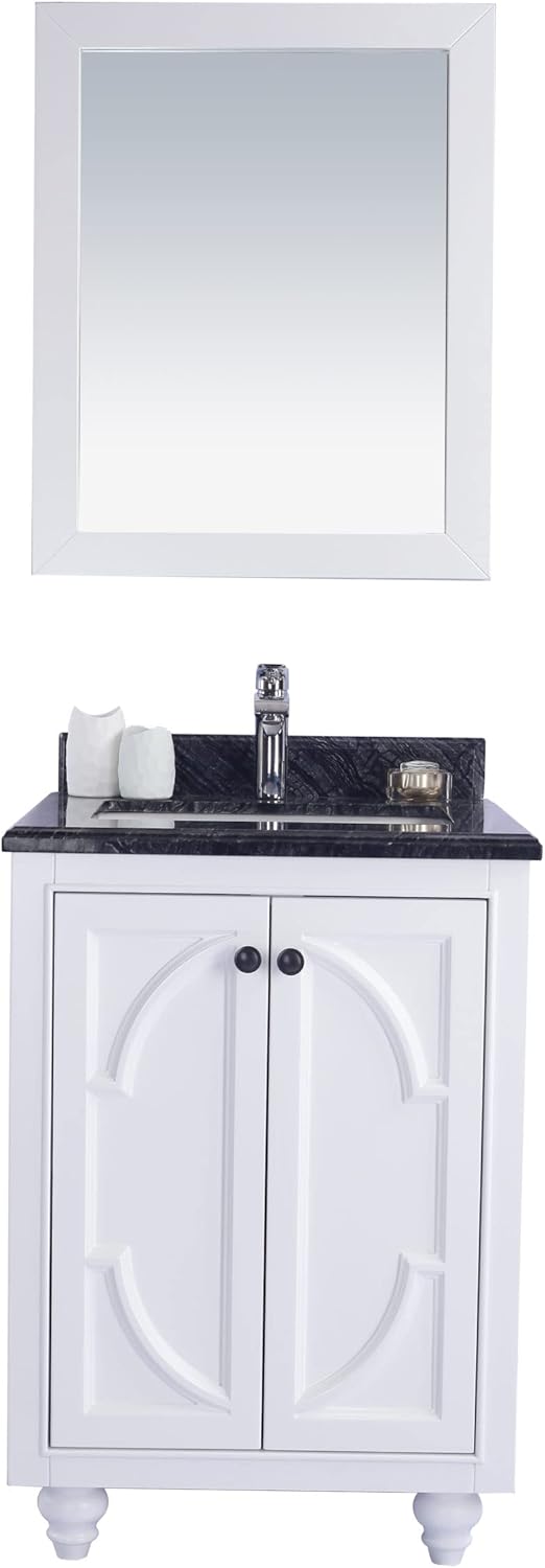 Laviva Odyssey - 24 - White Cabinet Black Wood Marble Countertop