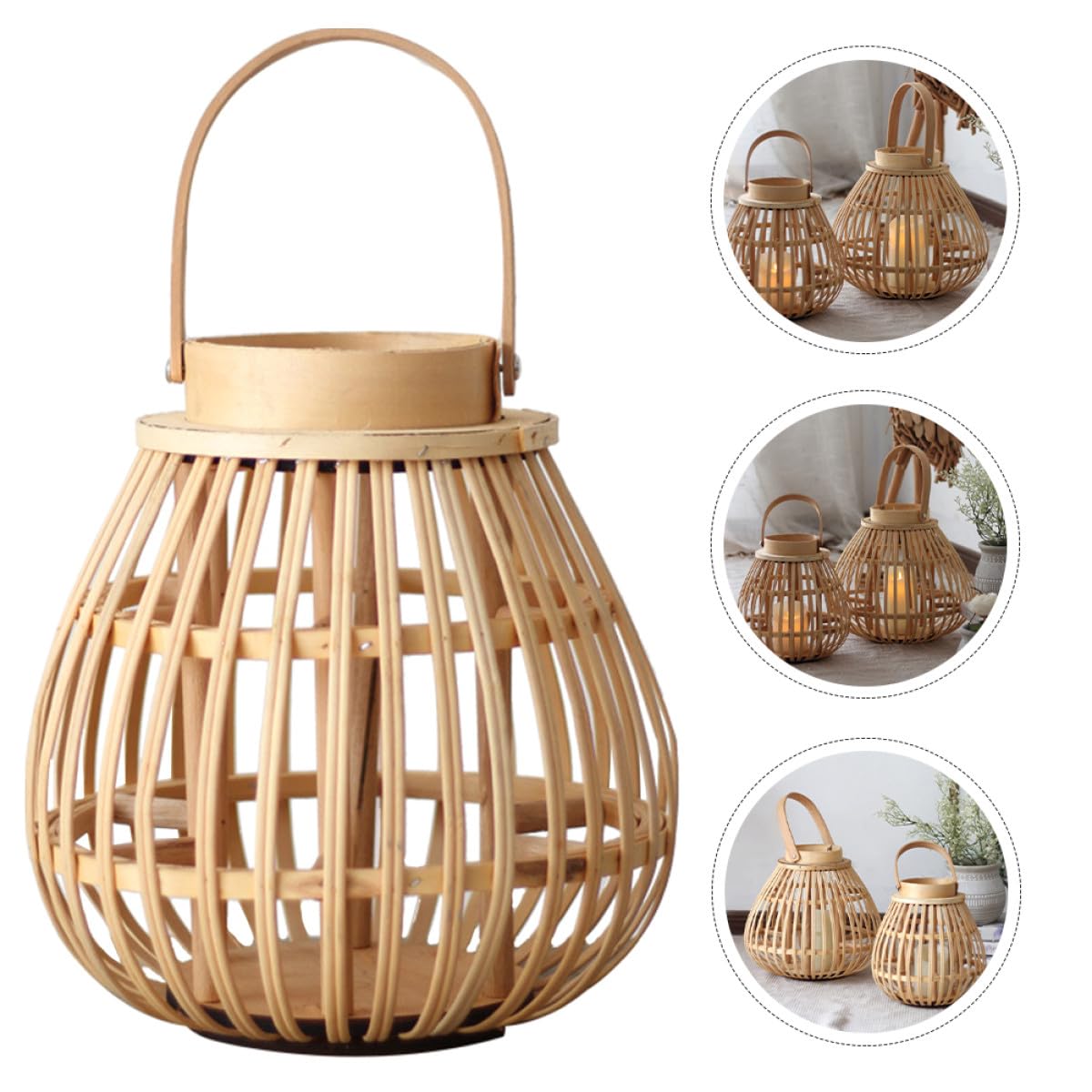 Ciieeo Candelabro de Bambú Artesanal Color Beige Diseño Retro y Linterna Decorativa para Hogar y Fiestas Ambiente Natural y Estilo Estético