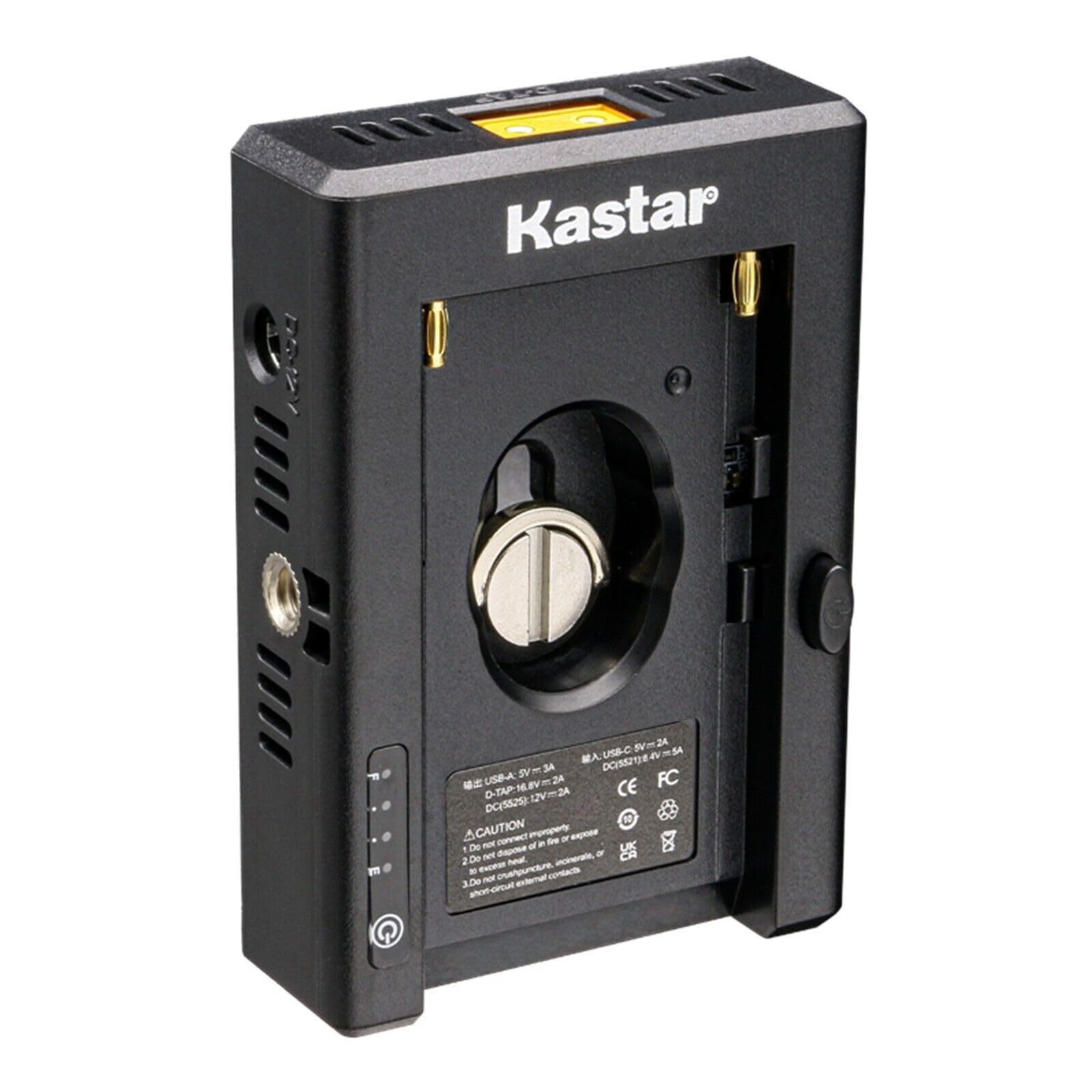 Kastar NP-F Battery Adapter Plate W/LED Indicators, Input Type-C 5V 2A, 8.4V 5A 5.5x2.1mm, Output 12V 2A 5.5x2.5mm, 16.8V 2A Dtap, 5V 3A USB for NP-F Series Battery, DSLR & Mirrorless Camera (1-Pack)