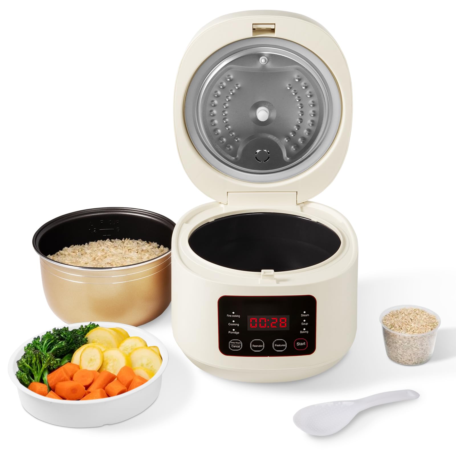 Sponsored Ad – EURCRBU Rice Cooker, 3L Home Intelligence Multi Functional Steaming and Cooking Integration Rice Cooker, 24h Dealy Start, Suitable for 3-5 People, Steamer Tray, Measuring Cups&Spoon (White)