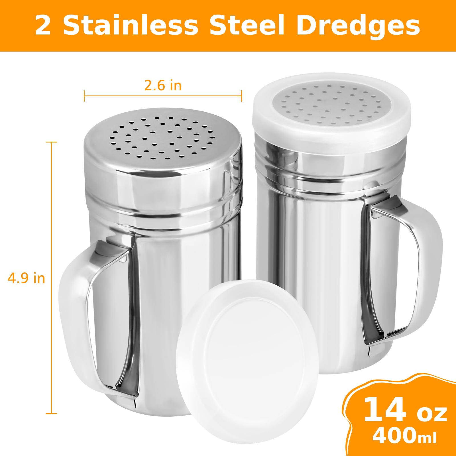 Accmor Salz- und Pfefferstreuer aus Edelstahl, mit Griff, Gewürzstreuer mit Deckel, 400 ml, 2 Stück