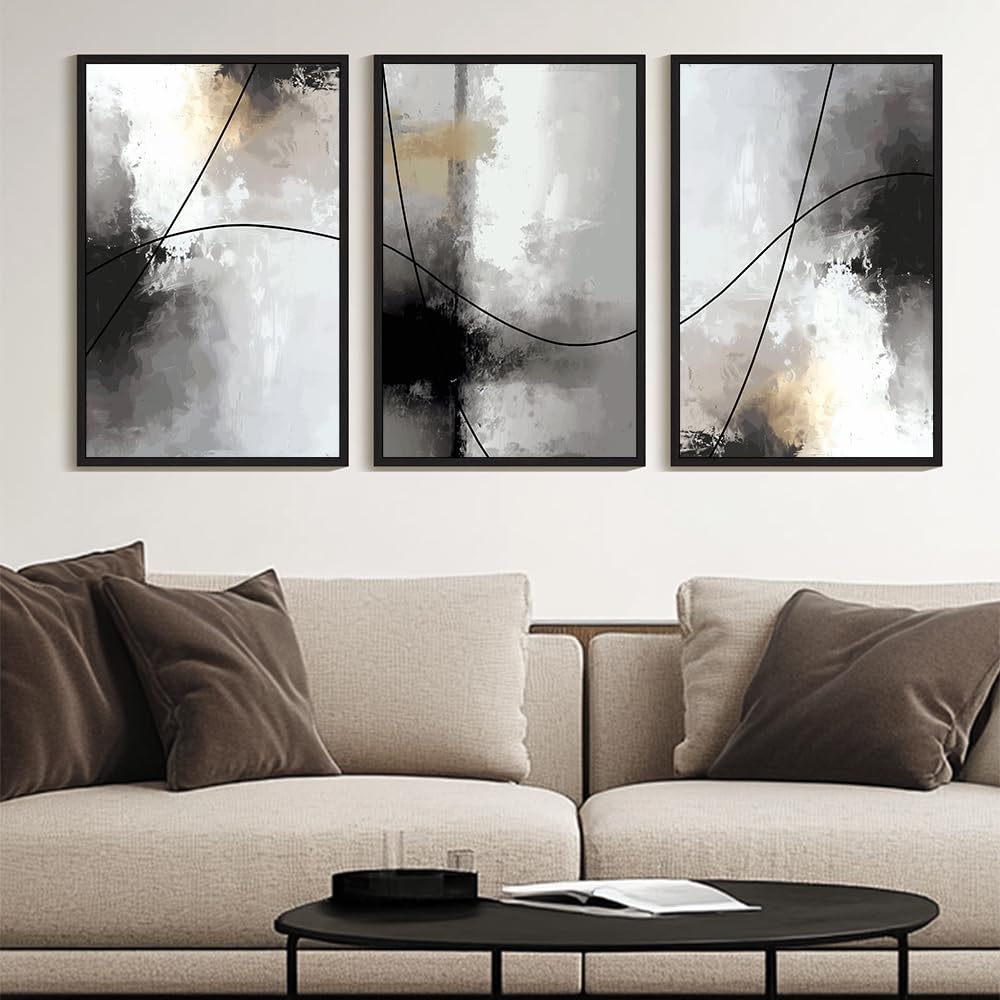 kuvioke abstract framed wall art minimalist black line pastel neutral wall decor modern art painting for bedroom dining room 24x36in (black framed)