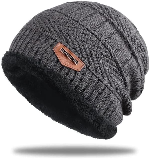 KANEEKSHIMen Grey Winter Woolen Warm Beanie Cap