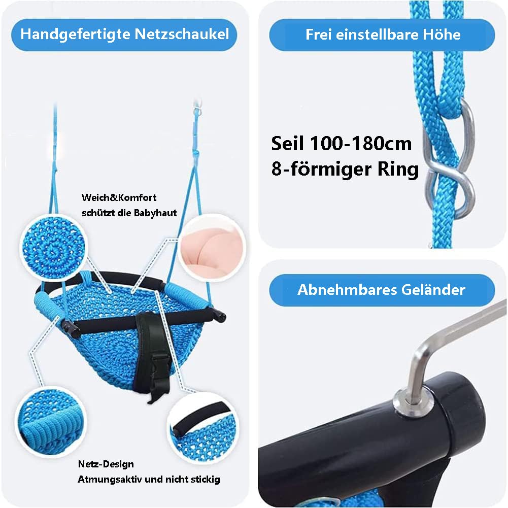 Columpio Bebe, Asiento De Columpio para Niños con Cuerdas Ajustables, para Niños Juego De Columpios De Cuerda Resistente Y Seguro para Niños, para Exterior, Interior Y Jardín(Color:Azul)