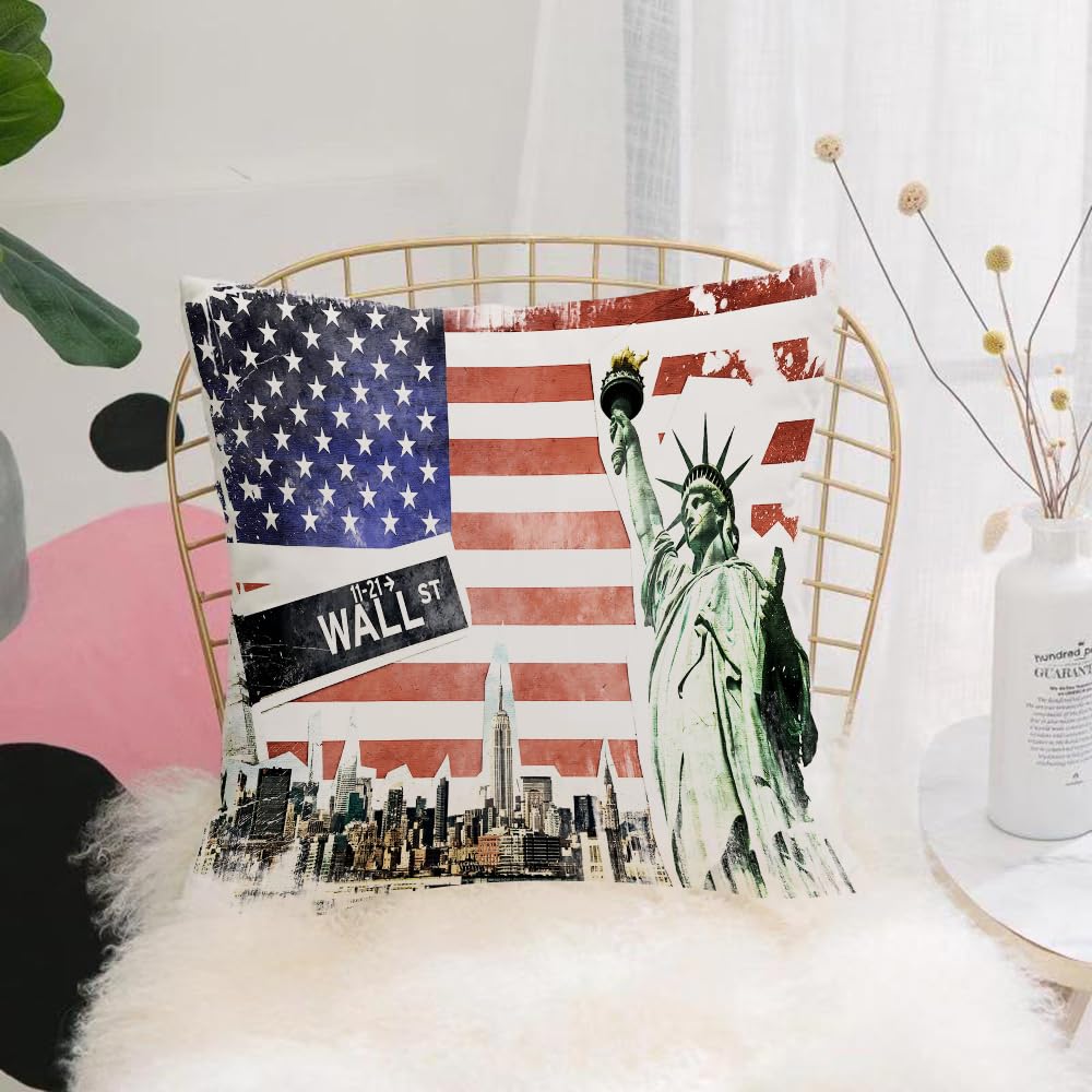 Hyosxw New York City Vintage Collage Us Flag Backgr - A7 Cushion Cover,Throw Pillow Case Home Decorative For Living Room Bedroom Sofa Chair 18X18 Inch,New York City Vintage Collage Us Flag Background,Pillowcase 45X45cm