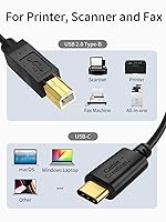 Vista 5 de CableCreation - Cable de impresora USB B a USB C 6.6 pies/2 paquete, cable USB-C a B para MacBook Pro, Air, cable MIDI para controlador MIDI de Negro