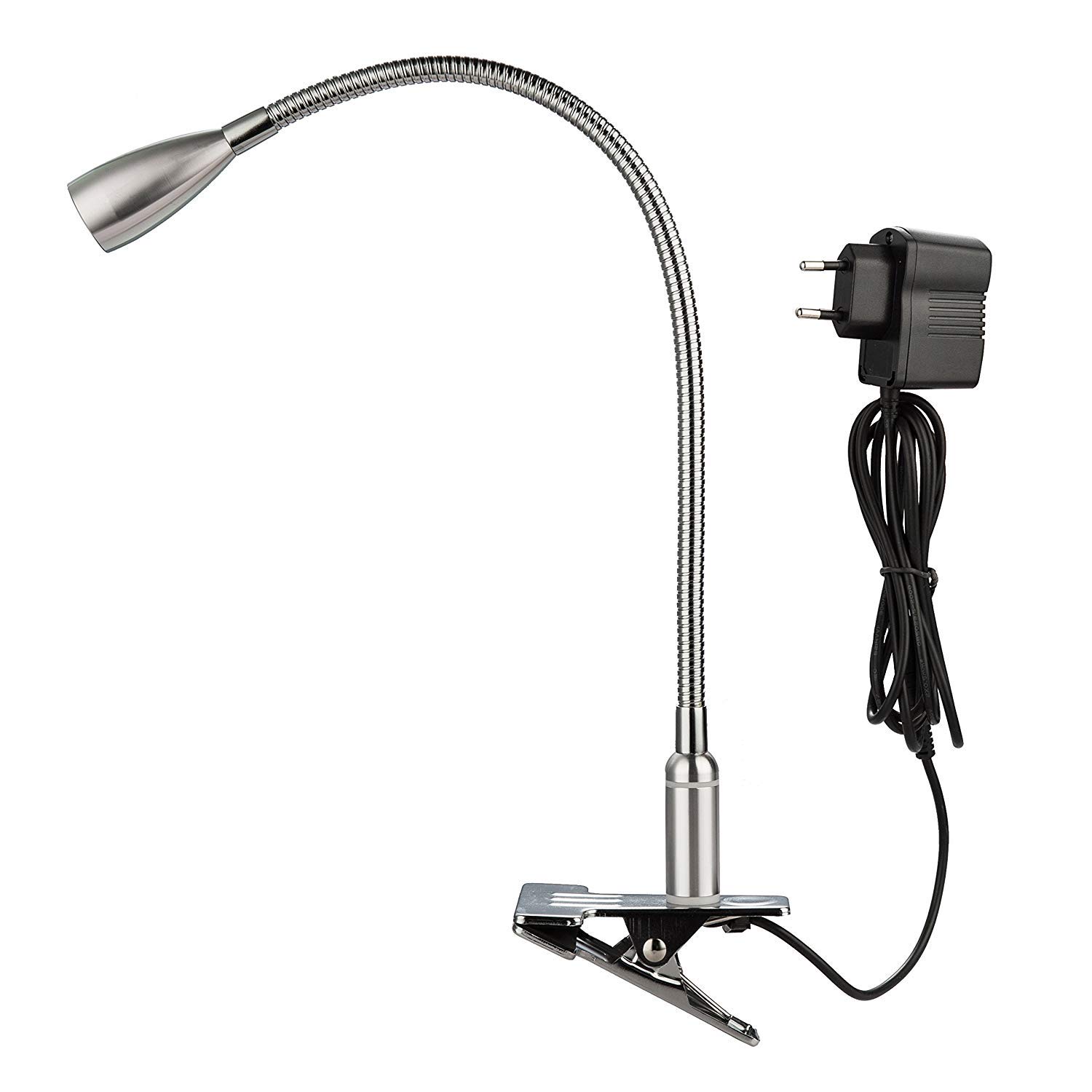 Meanyee 3W berührungsempfindlich stufenlos dimmbare flexible Schwanenhals Clip auf Schreibtisch Leselampe Clamp Nachttischlampe Bücherlicht mit Dim Blue LED-Anzeige einstellbar (Warmweiß 3000k-3200K)