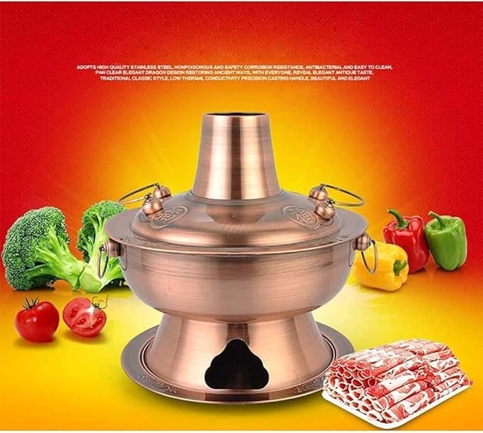 Olla China de Cobre Caliente, Acero Inoxidable, Calentada con Carbón miniatura 3