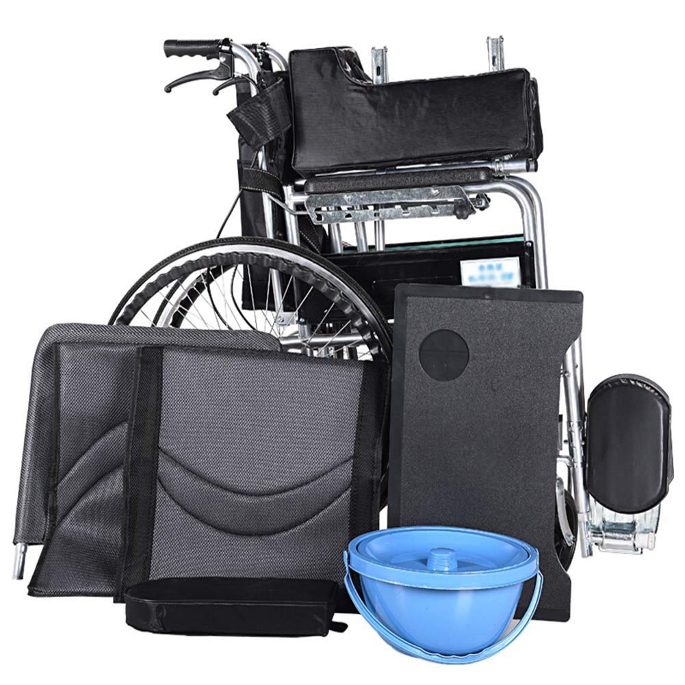 Silla de ruedas con reposacabezas, silla de ruedas eléctrica plegable y ligera, protección antimicrobiana, silla de transporte plegable es portátil, ruedas traseras grandes de 24 pulgadas,