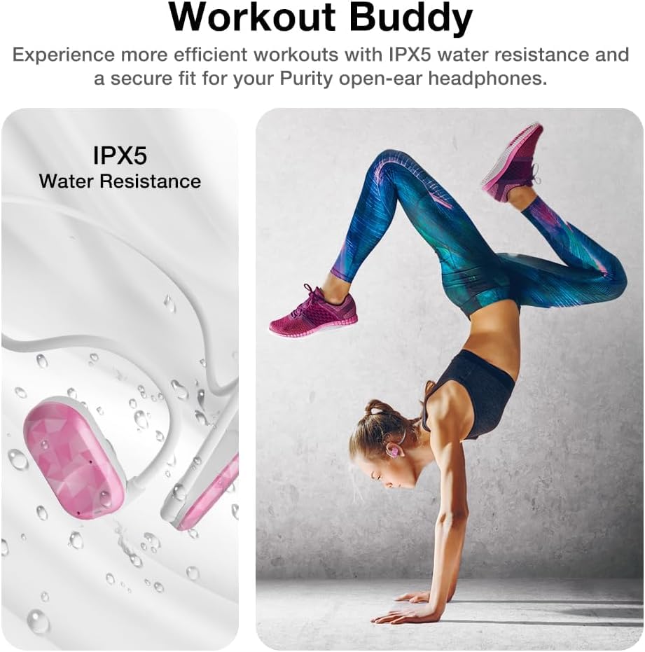 Image of Purity Air Open Ear Headphones - True Air Conduction Wireless Bluetooth Open Ear Earbuds with Dual Mic for iPhone /Android - Secured Long Wearing Comfort, Sports Sweat Resistant (Pink Diamond)