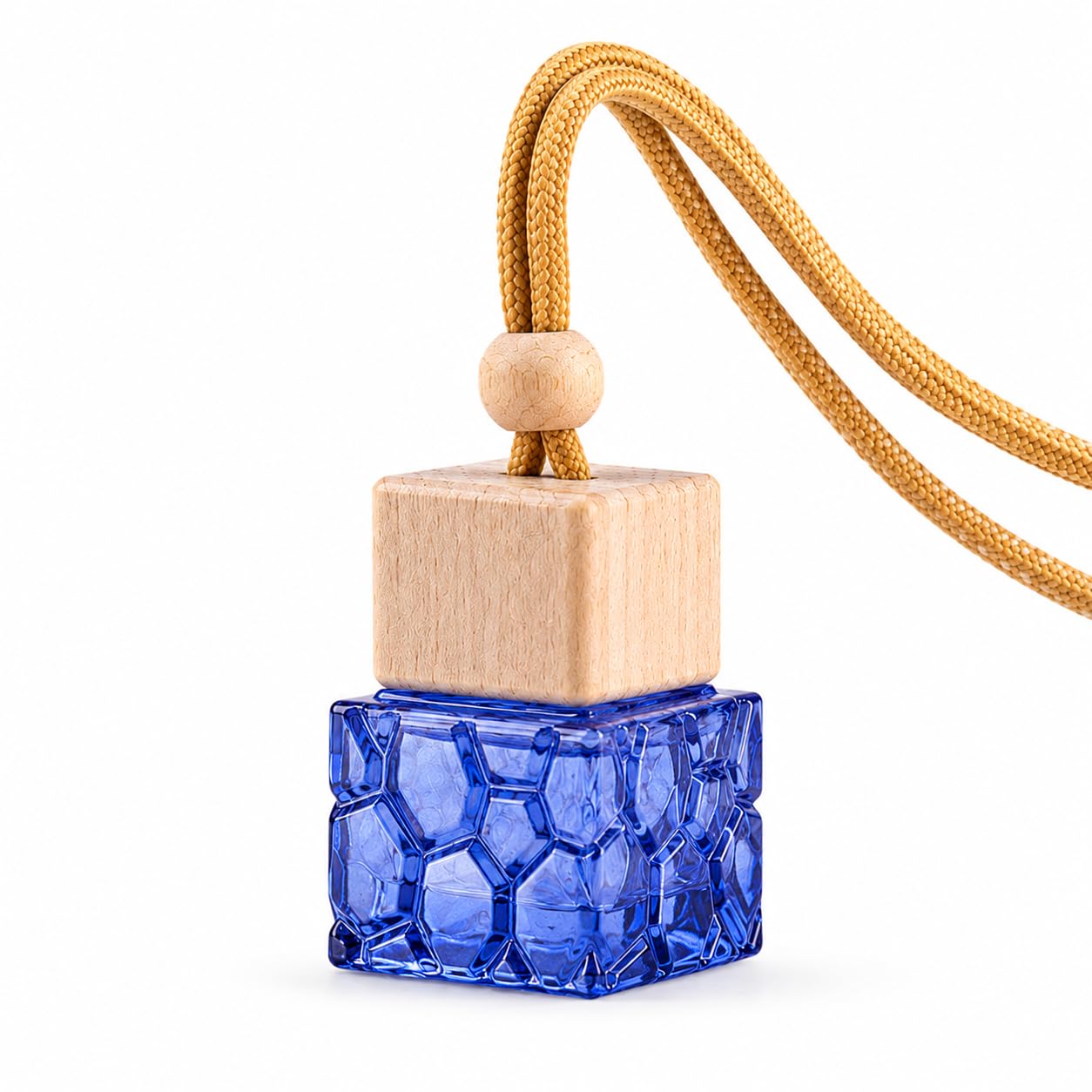RKPM HOMES Water Cube Hanging Car Air Freshener Perfume Glass Bottle Blue Colour with Wooden Cap & Hanging Rope, Refillable Empty Diffuser Bottle for Essential Oils, Car, Home, Wardrobe-image-8