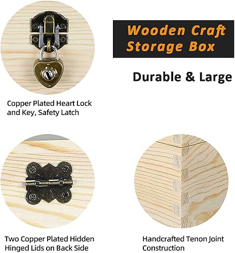 Miniatura 5 de Caja de almacenamiento de madera con cerradura y llaves, juego de 2 cajas decorativas de madera con tapas con bisagras y pestillo, caja de recuerdos