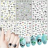 Panda Nail Art Stickers, Cartoon Bear Nail Self-Adhesive Sticker Design, Holographic Cute Bear Flowers Leaf Nail Art Decals Supplies for Women Girls Manicure Animal Decoration Resin Pet Transfer Decal